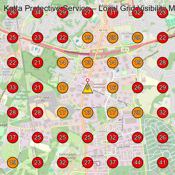 Katta Protective Service GeoGrid visibility map for Security Guard Service in Deer Park